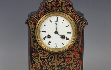 A mid to late 19th century French ebonized and red tortoiseshell boulle cased mantel clock, the eigh