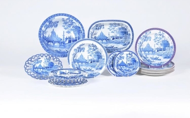 A mixed selection of Spode blue and white printed 'Tiber' pattern pearlware