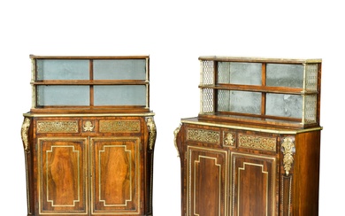 A pair of Regency rosewood and brass-inlaid side cabinets, early...