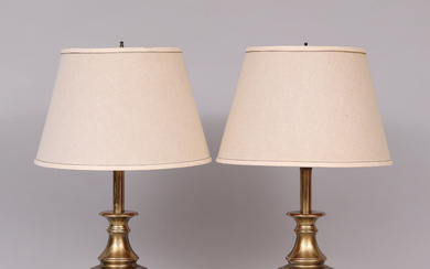 A pair of Stiffel brass table lamps with labels, 20th century.