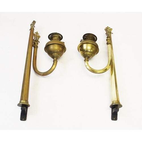 A pair of Victorian brass ecclesiastical wall mounted oil la...