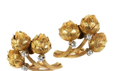 A pair of gold diamond set novelty clip earrings