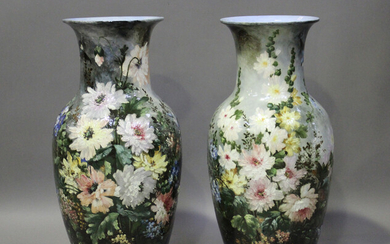 A pair of large Continental Faience pâte-sur-pâte floor vases, late 19th/early 20th centur
