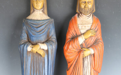 A pair of mid-20th century painted plaster relief plaques, modelled depicting Eleanor of Aquitaine a
