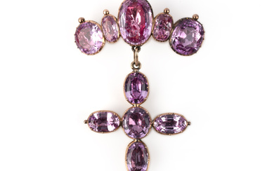 A pink topaz brooch, circa 1820, designed as a line of graduated oval pink topazes