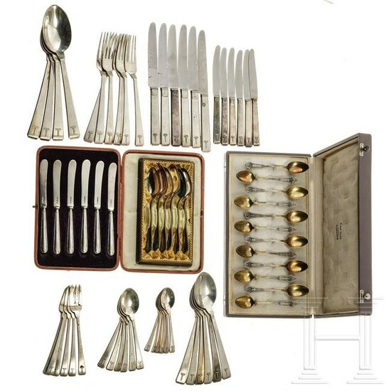 A silver cutlery of 46 parts and three cased cutlery
