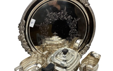A silver plated three piece tea set, together with...