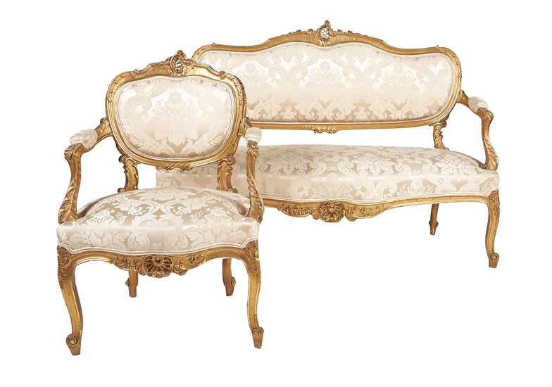 A suite of giltwood seat furniture in Louis XVI style