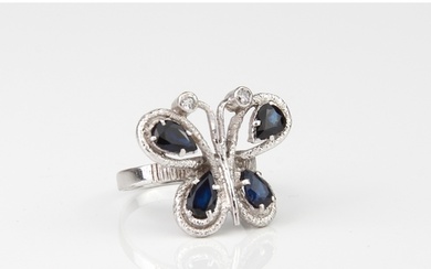 A vintage 18ct white gold, sapphire and diamond butterfly ri...