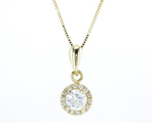 AIG Certified - 14 kt. Yellow gold - Necklace with pendant - Diamonds, Round Brilliant+14kt Chain