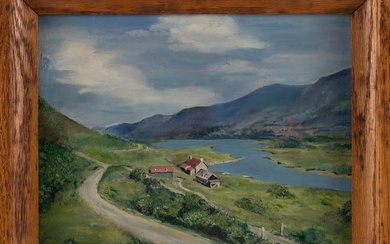 AMERICAN SCHOOL (20th Century,), Scene of a river valley., Oil on board, 9" x 12". Framed 11.5" x