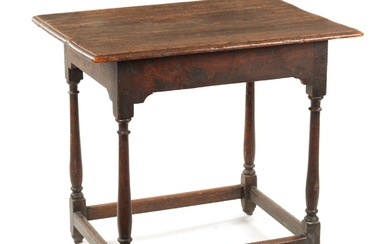 AN EARLY 18TH CENTURY OAK AND ELM RECTANGULAR TABLE...