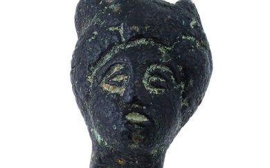 ANCIENT ROMAN BRONZE FEMALE GODDESS HEAD FIGURE