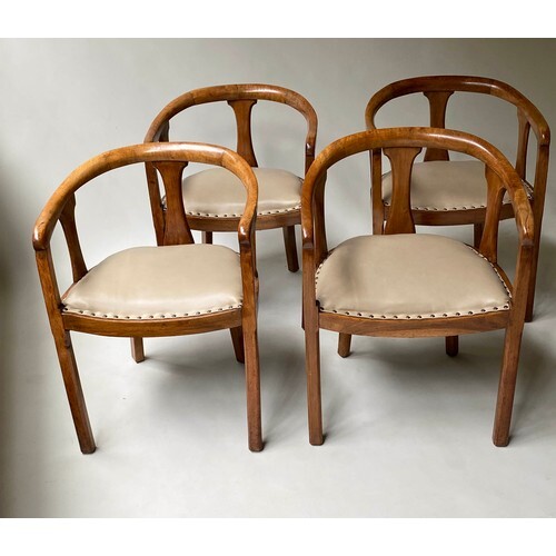 ART DECO ARMCHAIRS, a set of four, solid walnut framed with ...