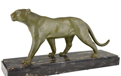 Alexandre Ouline - Art Deco bronze panther sculpture