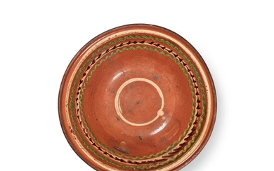 American Wavy Slip Decorated Red Earthenware Bowl, possibly mid-Atlantic, 19th Century