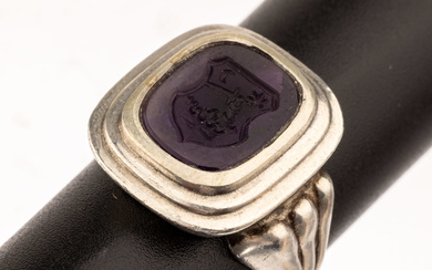 Amethyst-signet ring , silver 835, amethyst -plate with presentation of...