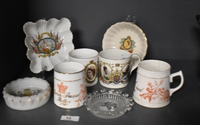 An assorted collection of porcelain and glass commemorative ware, to include a Cauldon British