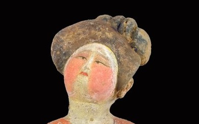 Ancient Chinese Terracotta, Painted pottery figure of a court lady, with TL test Figure - 48 cm