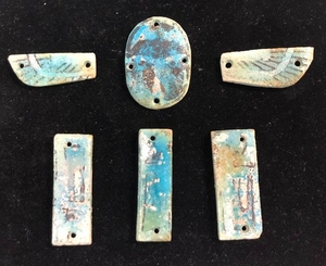 Ancient Egyptian FaienceWinged Scarab with Sons of Horus - 5.5 in