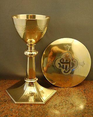 Antique All Sterling Silver Neo-Gothic Chalice & Paten