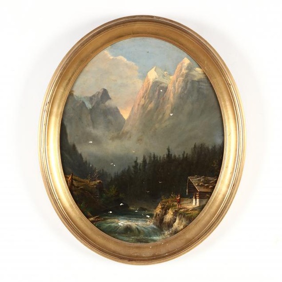 Antique Alpine Landscape with Figure