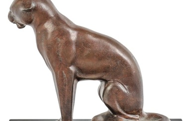 Antique Art Deco Bronze Seated Panther Sculpture