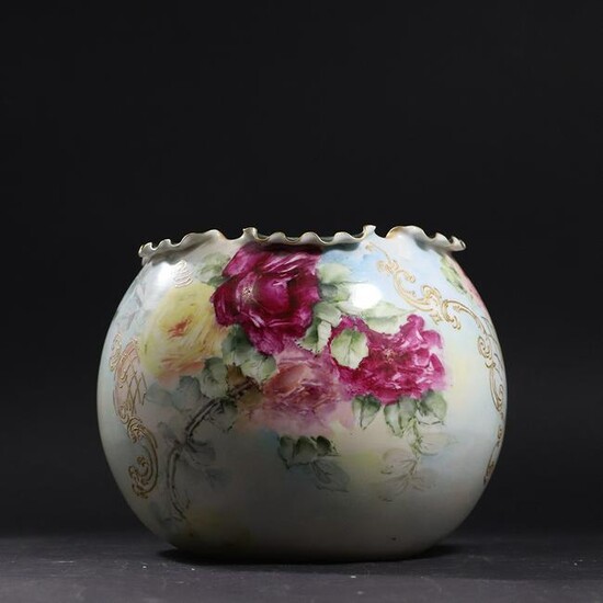 Antique Belleek Porcelain Hand Painted Red Roses Vase
