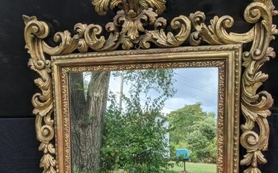 Antique Carved French Wood Large Ornate Wall Mirror