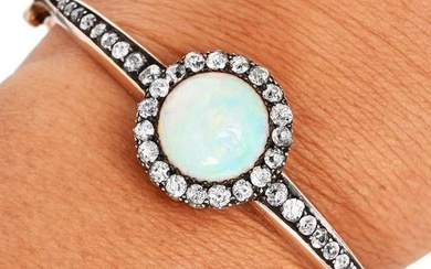 Antique Victorian Opal Diamond Gold Bangle Bracelet