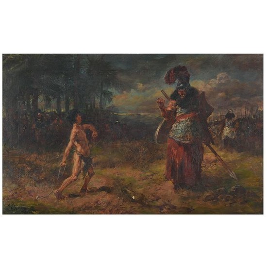 Anton Hoffmann "David and Goliath" oil on canvas