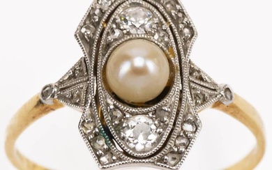 Art Decó Diamanten Perl Ring, 750 Gold, bicolor, um 1930,...