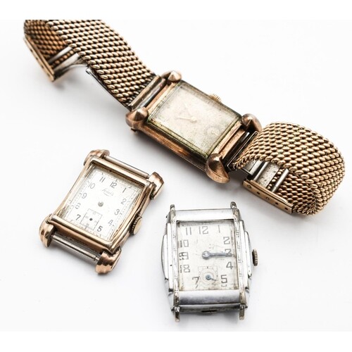 Art Deco Gentleman's Wristwatch with Strap and Two Watch Hea...