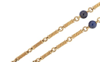 Asprey - A late 20th century 18ct gold lapis lazuli necklace