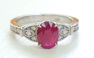 Astounding! Natural Ruby ring with Diamonds - IGI Certificate - 14 kt. Yellow gold - Ring - 1.62 ct Ruby - Diamond, 0.30 D-F/VVS