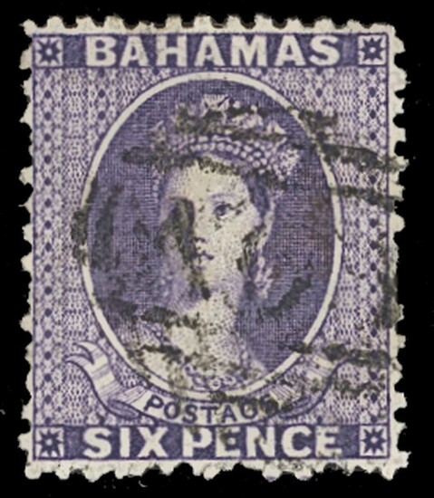 Bahamas 1863-77 Watermark Crown CC Perforated 12½ 6d. deep violet, watermark reversed and inver...