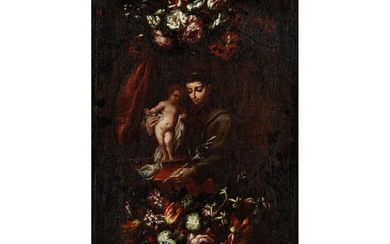 Bartolomé Pérez, 1634 – 1693, Der Heilige Antonius mit Jesuskind im Blütenkranz
