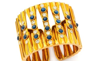 Beautiful half-opened cuff bracelet manchette in 18k pink gold (750‰) with alternating full