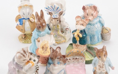 Beswick Beatrix Potter Porcelain Figurines Incl. Lady Mouse, Mid to Late 20th C.