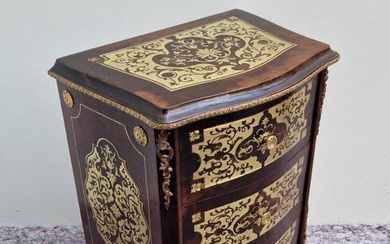 Boulle marqueterie Chevet / Commode - Chest of drawers - Napoleon III style - Brass, Bronze, Burrwood, Walnut