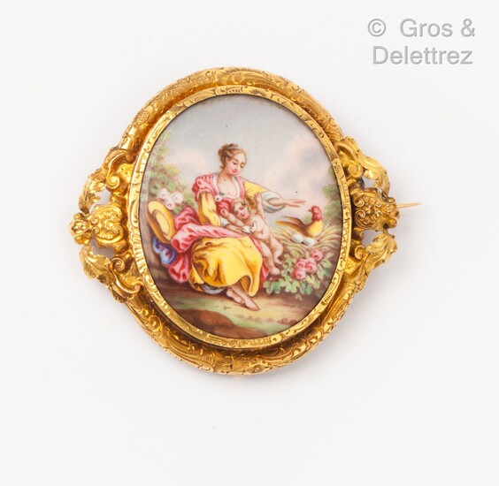 Broche en or jaune, ornée d’une miniature... - Lot 95 - Gros & Delettrez