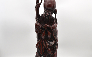 CHINESE SHOU XING SCULPTURE, WOOD, HAND CARVED, AROUND 1900, CHINA.