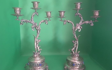 Candelabrum (2) - .800 silver, silver casting - Italy - First half 20th century