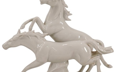 Carl Scheidig Blanc de Chine Porcelain Galloping Horses Sculpture