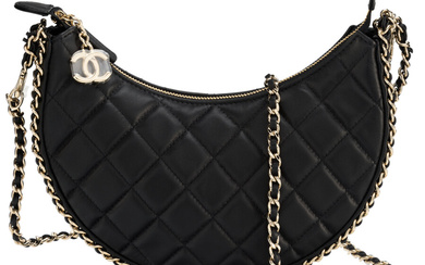 Chanel Black Quilted Lambskin Leather Small Hobo Bag with...
