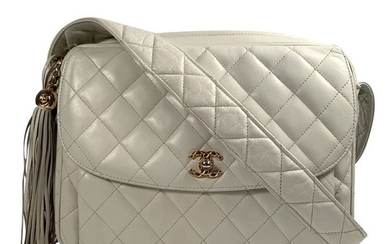 Chanel - Vintage Off White Quilted Leather Tassel Messenger Bag Crossbody bag