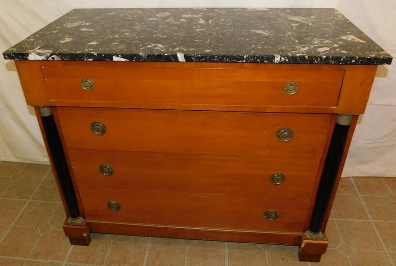Cherry Marble Top French Empire Style 4 Drawer Chest