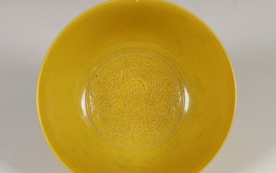 China, 'Imperial yellow' bowl, 20th century, with relief...