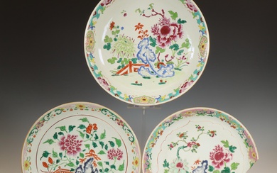 China, three famille rose porcelain dishes, Qianlong period (1736-1795)