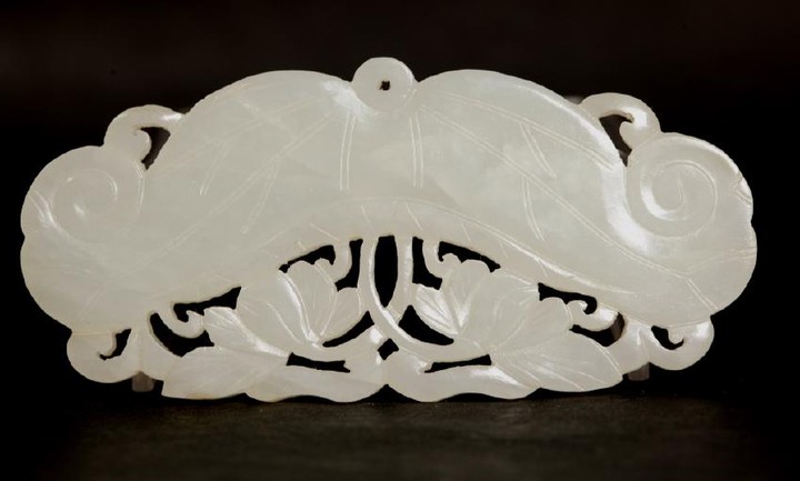 Chinese 18/19 C White Jade Lotus Chime Pendant